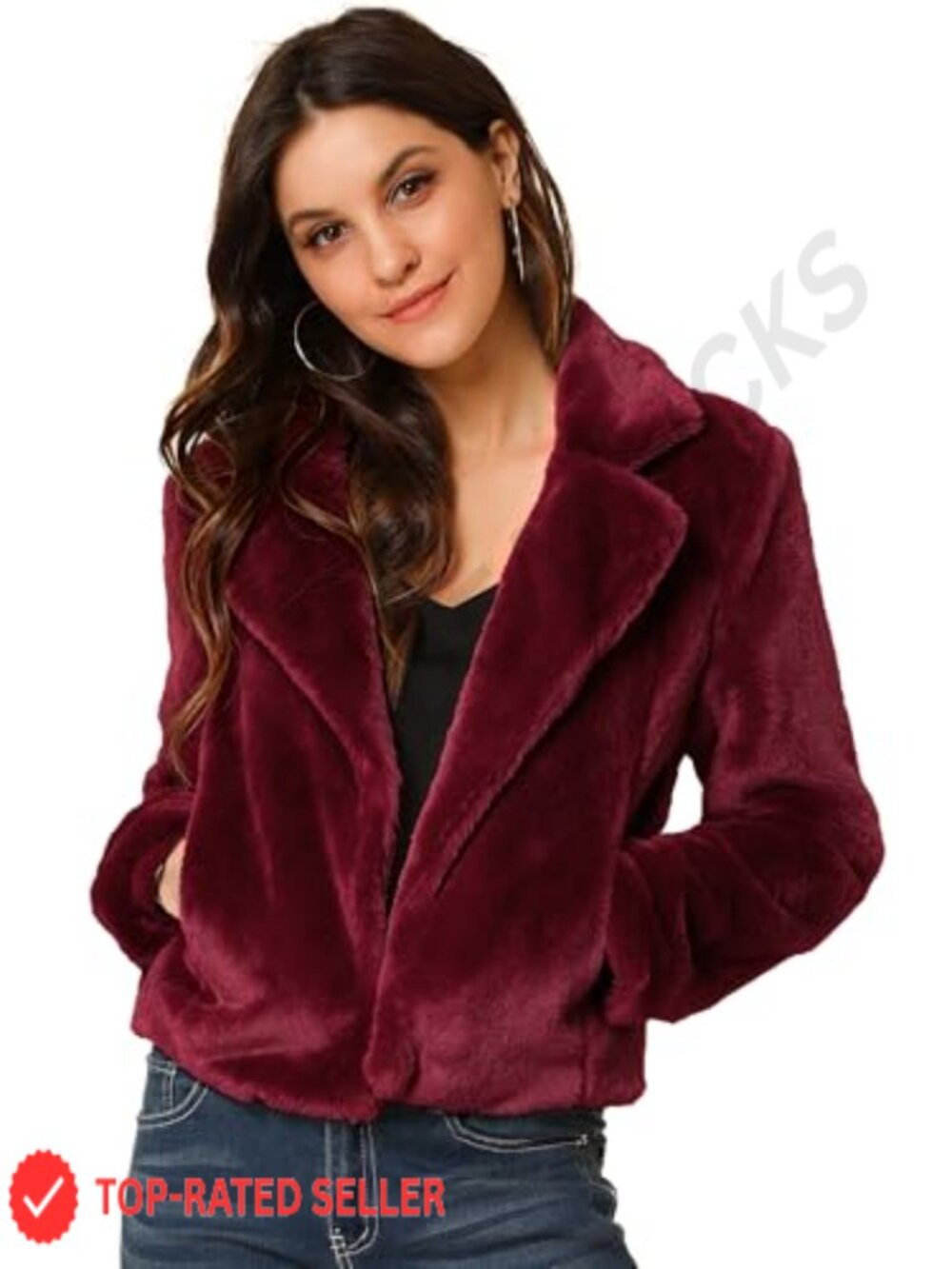 Women's Cropped Faux Fur Jacket Lapel Winter Coat Outfit